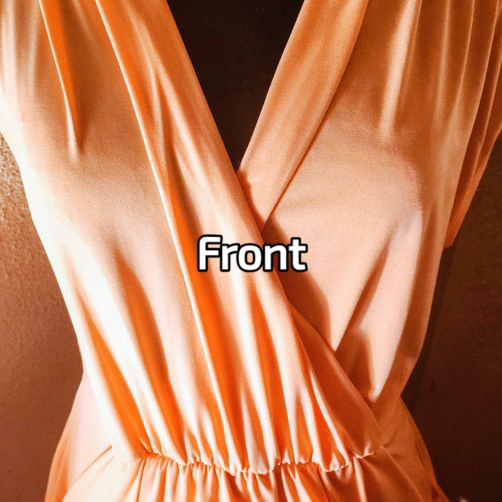 Grecian Goddesses Dress. Never Worn. NWOT. Asymmetrical Dress in Salmon Colour. - Picture 4 of 6